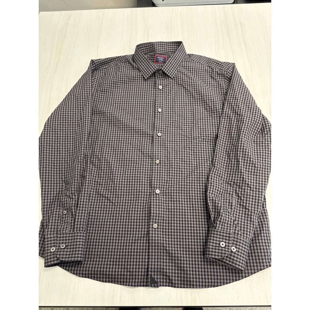 UNTUCKit XXL Gray Black Check Button Up Shirt Wrinkle Free Regular Fit Cotton